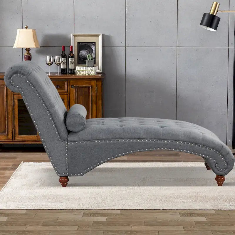 Modern Armless Velvet Chaise Lounge Indoor Chair with 1 Bolster Pillow