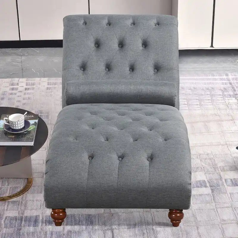 Modern Armless Velvet Chaise Lounge Indoor Chair with 1 Bolster Pillow