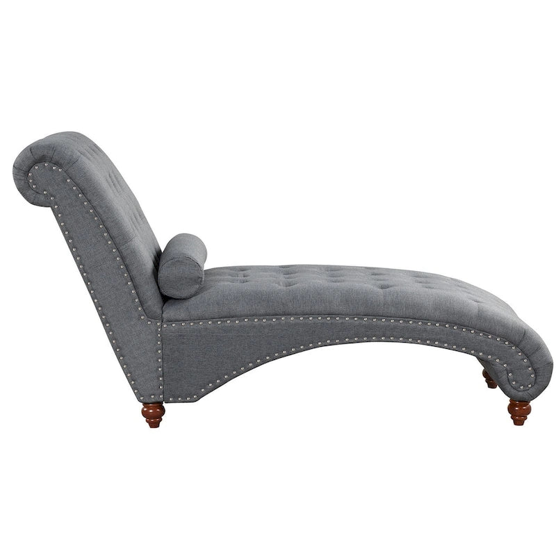 Modern Armless Velvet Chaise Lounge Indoor Chair with 1 Bolster Pillow