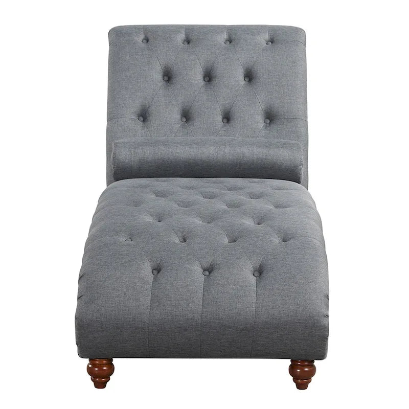 Modern Armless Velvet Chaise Lounge Indoor Chair with 1 Bolster Pillow