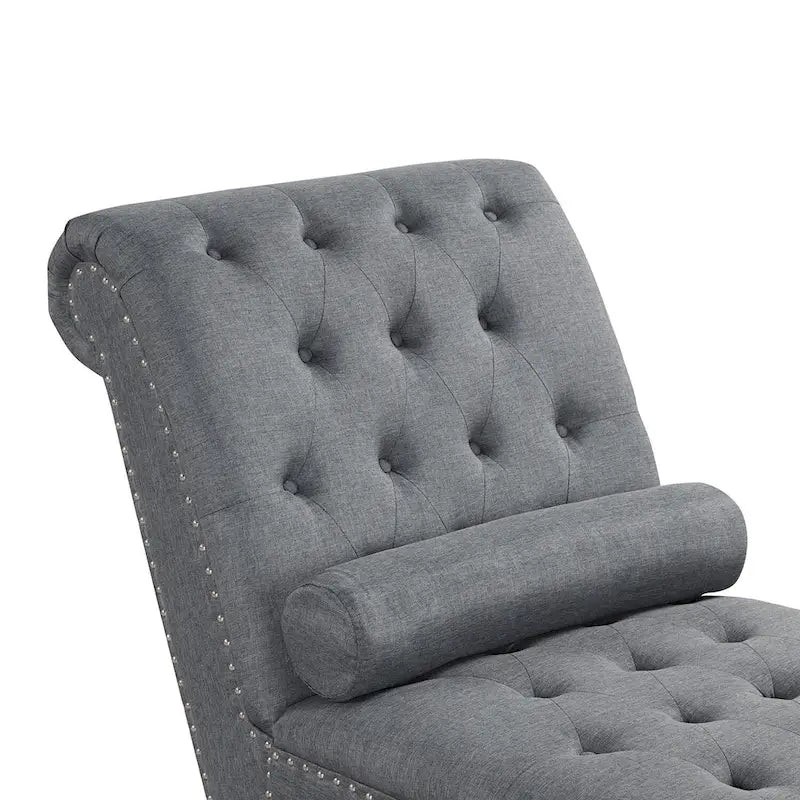 Modern Armless Velvet Chaise Lounge Indoor Chair with 1 Bolster Pillow