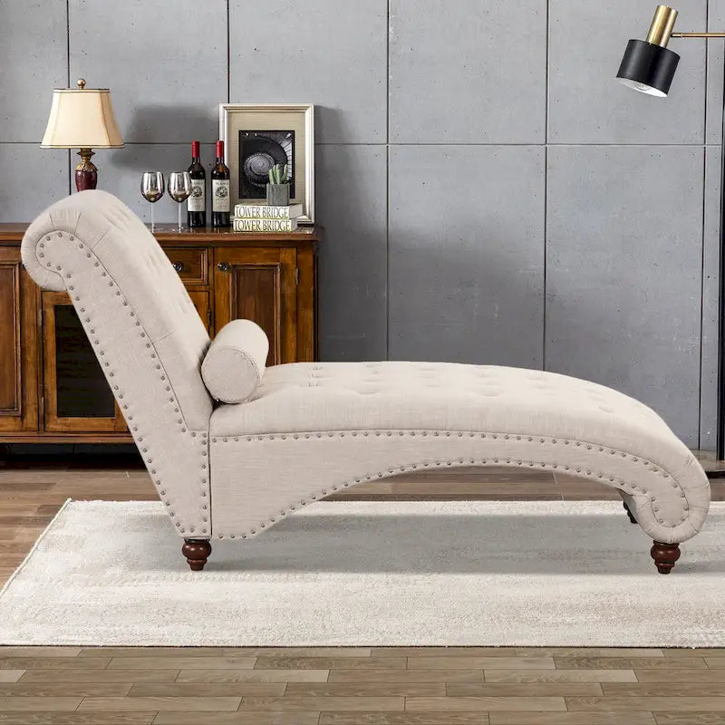 Modern Armless Velvet Chaise Lounge Indoor Chair with 1 Bolster Pillow