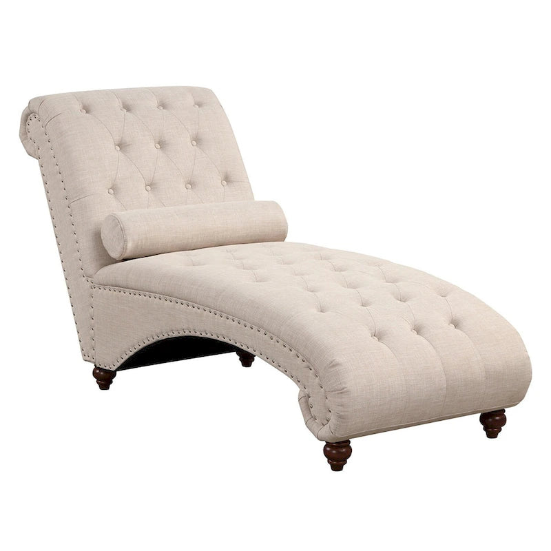 Modern Armless Velvet Chaise Lounge Indoor Chair with 1 Bolster Pillow