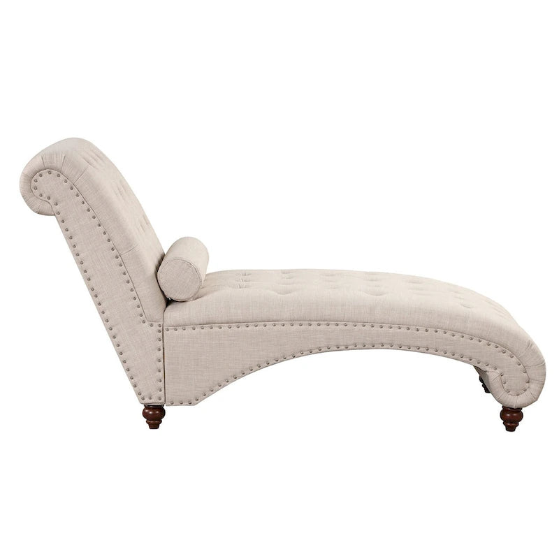 Modern Armless Velvet Chaise Lounge Indoor Chair with 1 Bolster Pillow