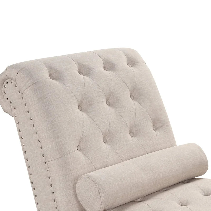 Modern Armless Velvet Chaise Lounge Indoor Chair with 1 Bolster Pillow