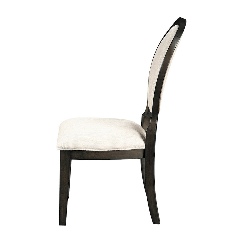 20 Inch Dining Chair, Set of 2, Oval Padded Back, Polylinen Cream Fabric