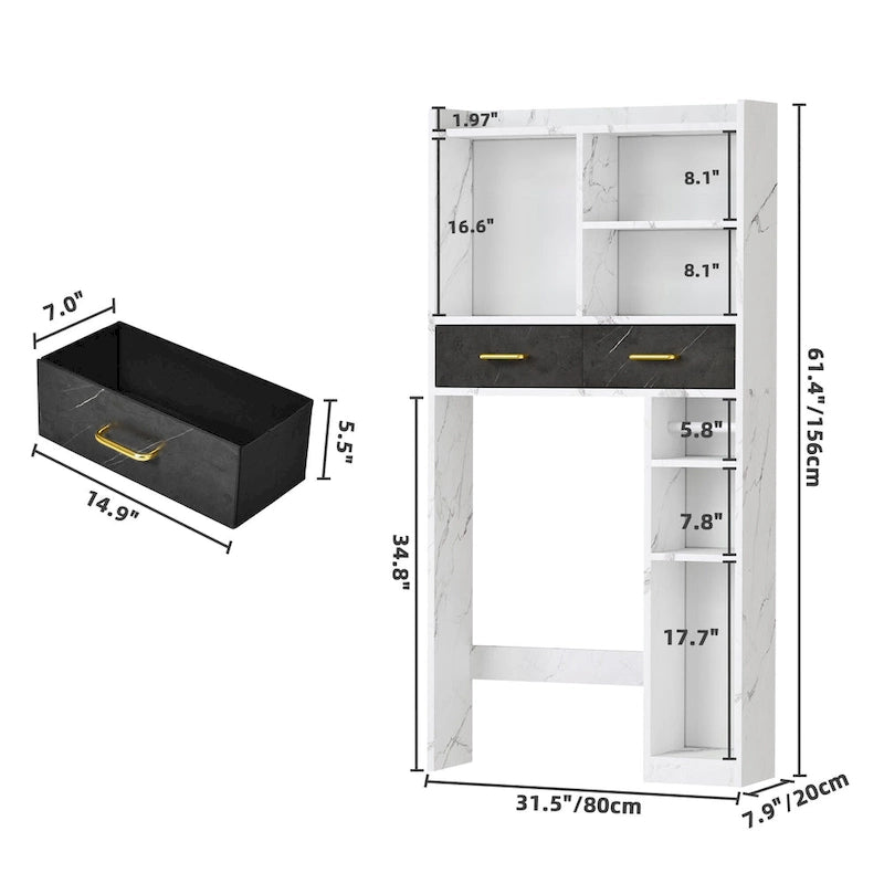 Over-Toilet Bathroom Storage Cabinet with 2 Drawers, Shelves, and Tissue Reel