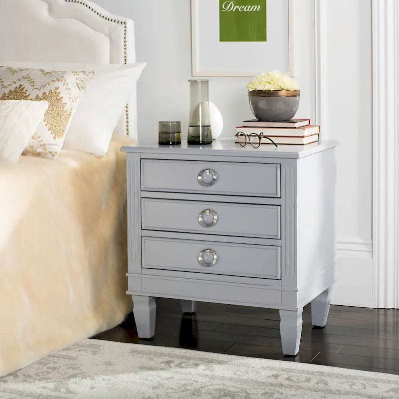 French-Style 3-Drawer Nightstand with Silver Pulls