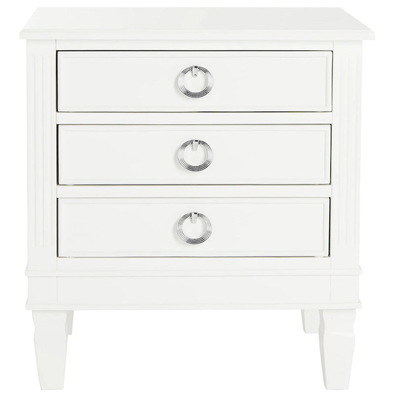 French-Style 3-Drawer Nightstand with Silver Pulls