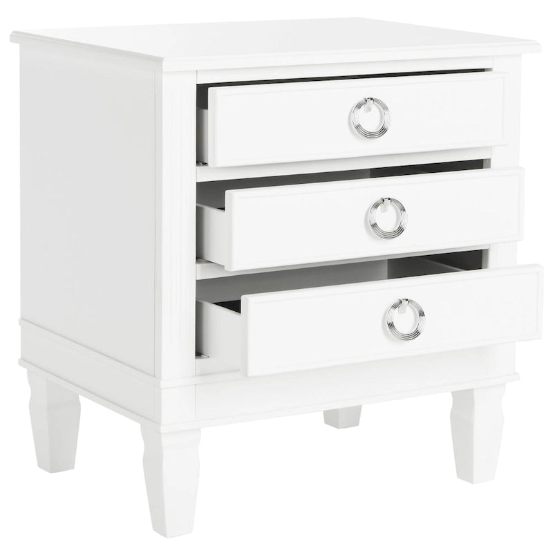 French-Style 3-Drawer Nightstand with Silver Pulls