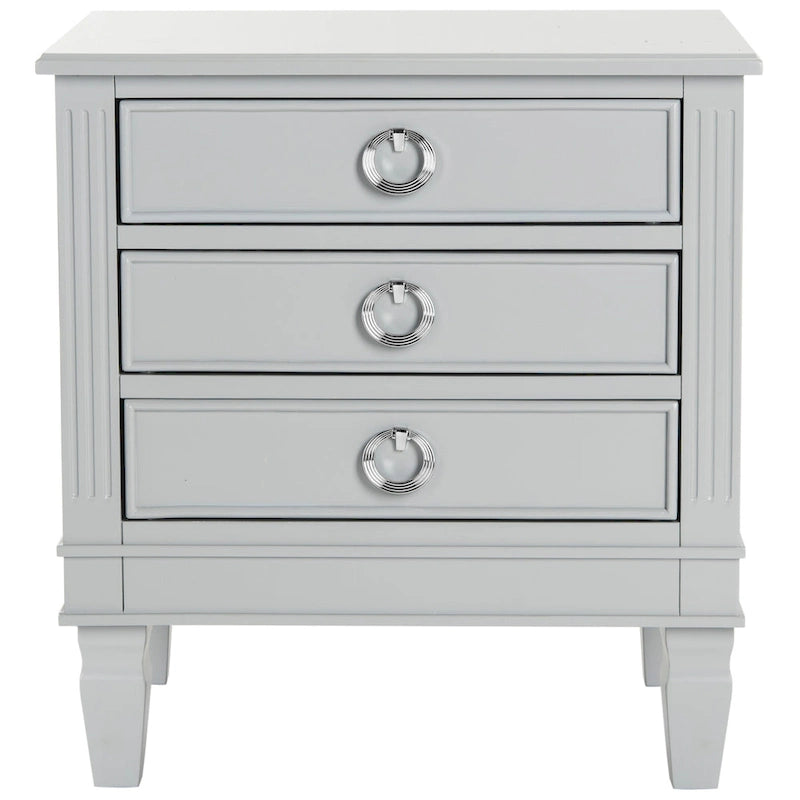 French-Style 3-Drawer Nightstand with Silver Pulls
