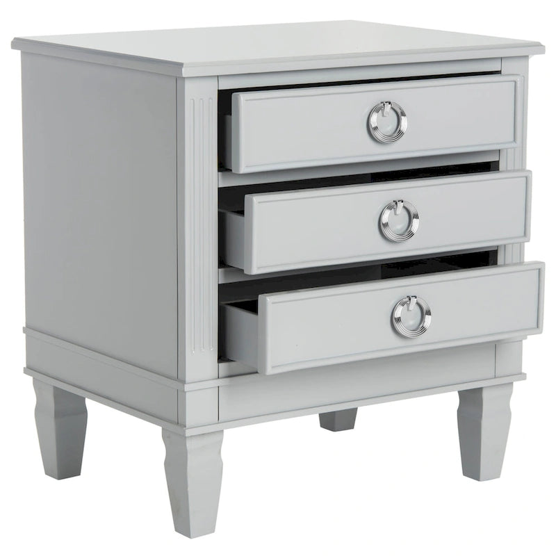 French-Style 3-Drawer Nightstand with Silver Pulls