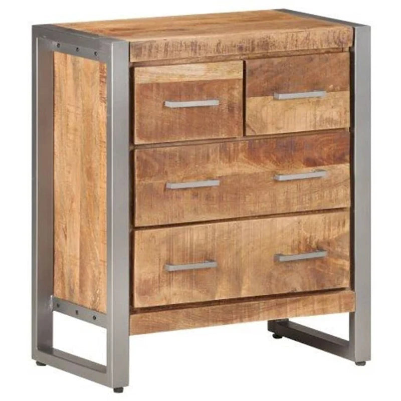Industrial Rough Mango Wood Sideboard with Iron Frame and 4 Drawers - 23.6x13.8x27.6
