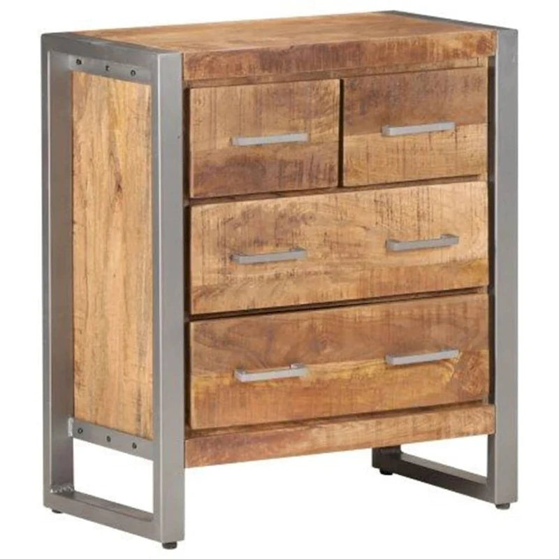 Industrial Rough Mango Wood Sideboard with Iron Frame and 4 Drawers - 23.6x13.8x27.6
