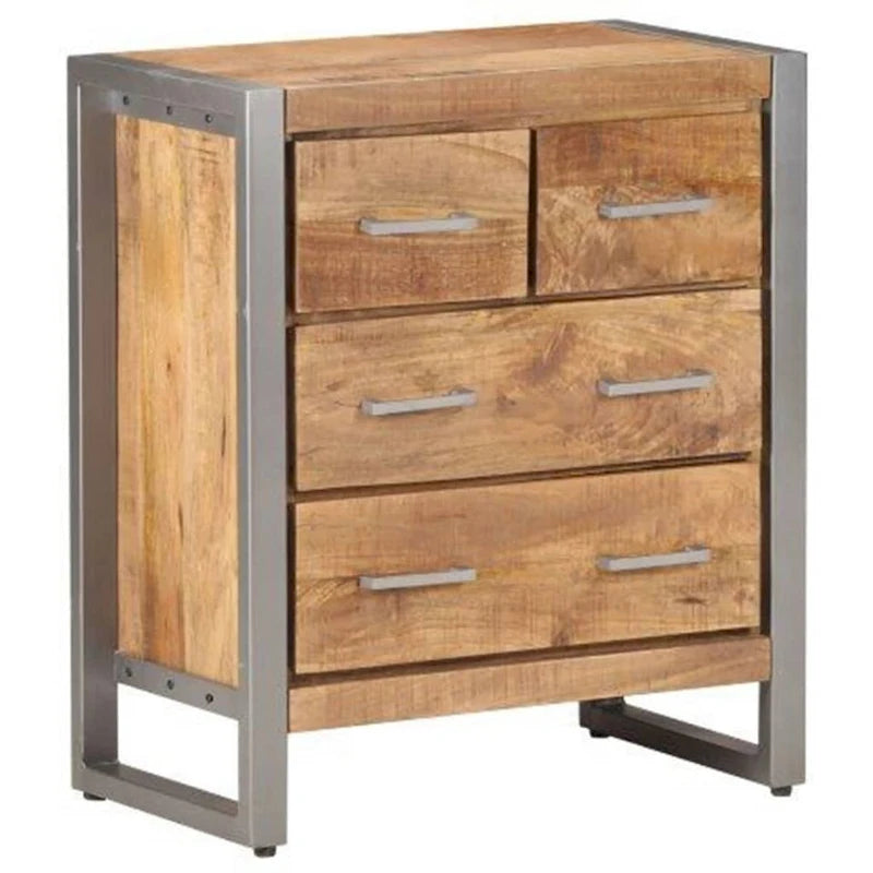 Industrial Rough Mango Wood Sideboard with Iron Frame and 4 Drawers - 23.6x13.8x27.6