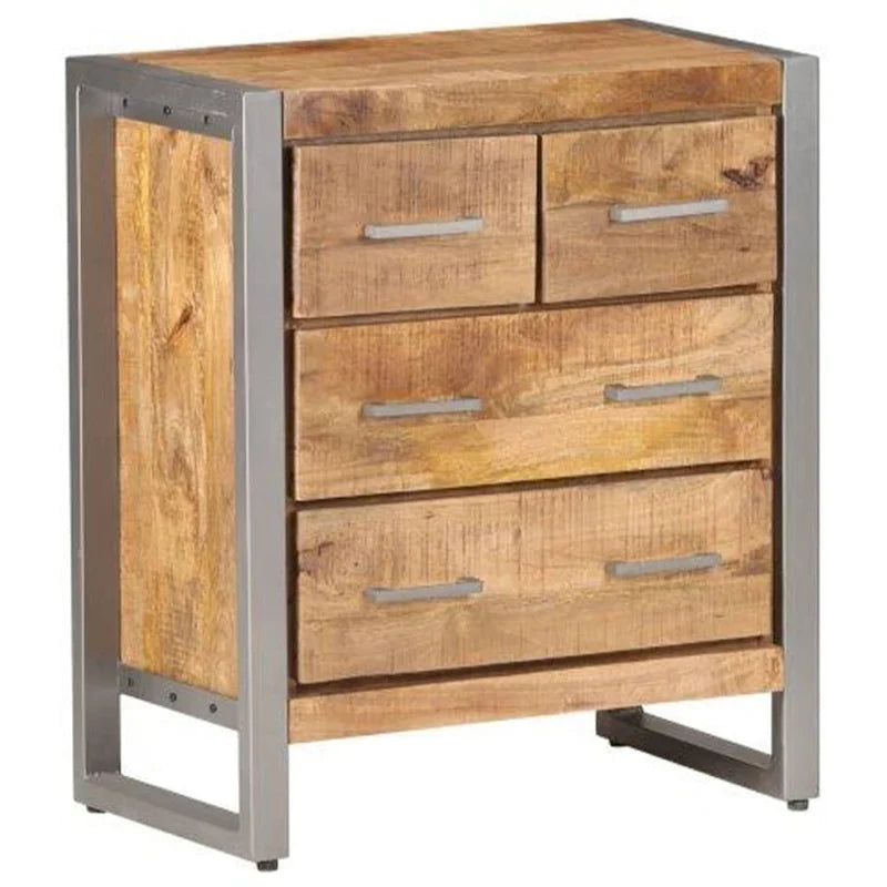 Industrial Rough Mango Wood Sideboard with Iron Frame and 4 Drawers - 23.6x13.8x27.6