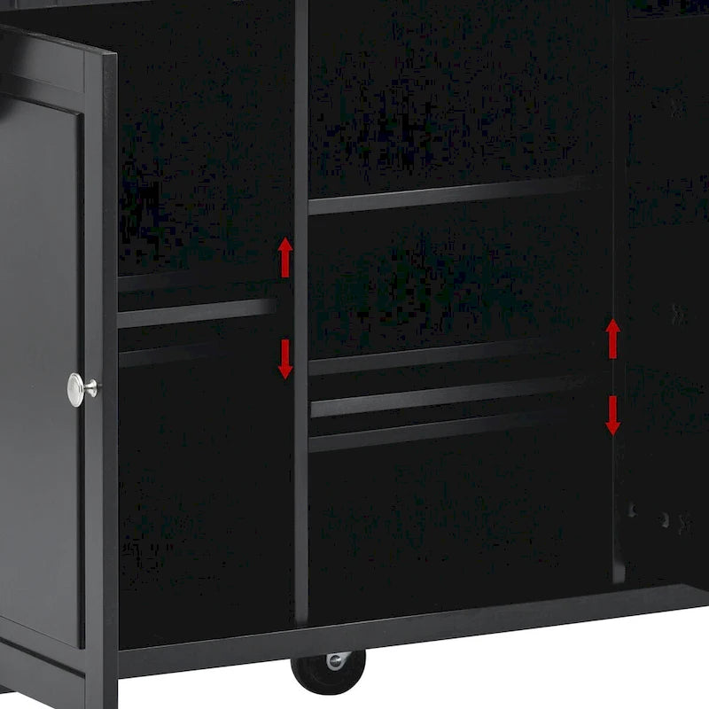 Rolling Kitchen Island Cart with 5 Drawers, Rubber Wood Top, Spice Rack, and Towel Holder