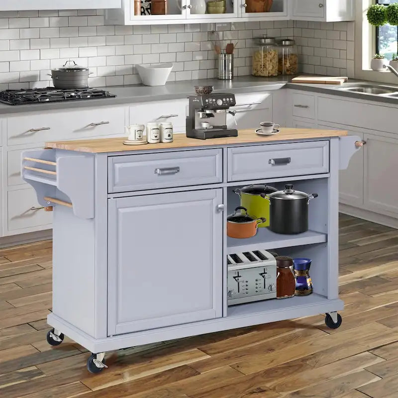 Kitchen Island Cart with 2 Drawers, Adjustable Shelves, Towel Rack, and Heavy-Duty Casters