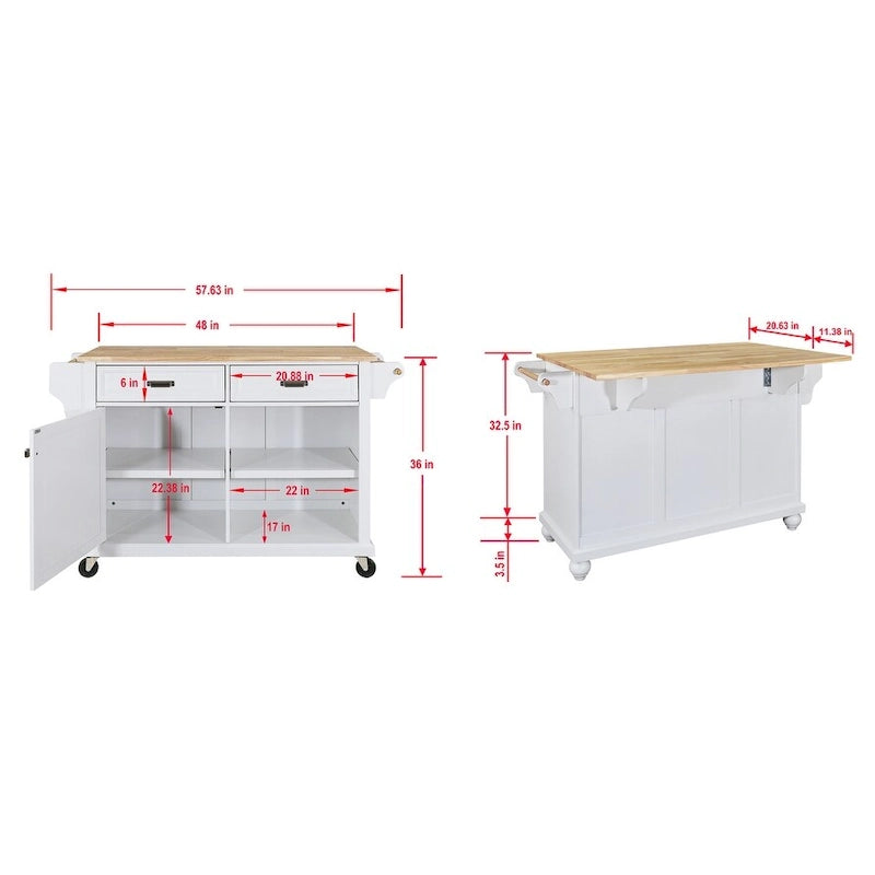 Kitchen Island Cart with 2 Drawers, Adjustable Shelves, Towel Rack, and Heavy-Duty Casters