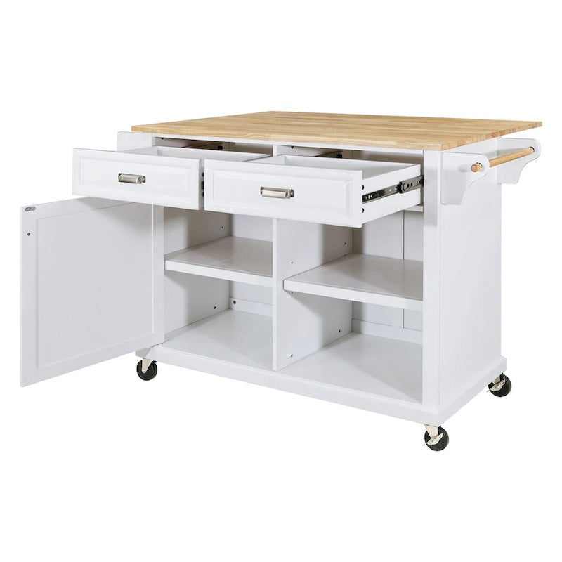 Kitchen Island Cart with 2 Drawers, Adjustable Shelves, Towel Rack, and Heavy-Duty Casters