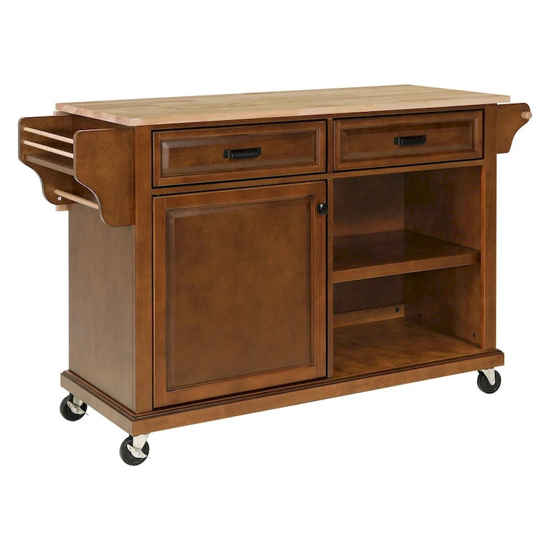 Kitchen Island Cart with 2 Drawers, Adjustable Shelves, Towel Rack, and Heavy-Duty Casters