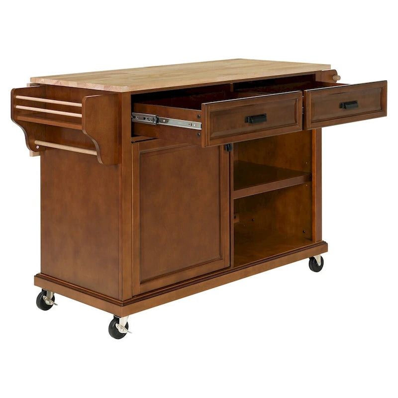 Kitchen Island Cart with 2 Drawers, Adjustable Shelves, Towel Rack, and Heavy-Duty Casters