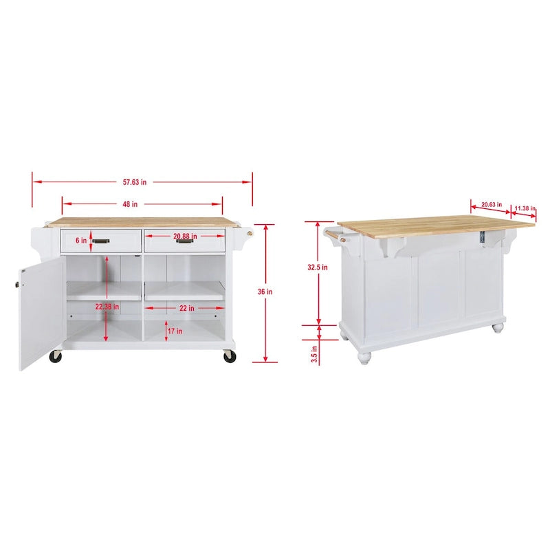 Kitchen Island Cart with 2 Drawers, Adjustable Shelves, Towel Rack, and Heavy-Duty Casters