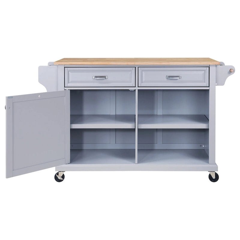 Kitchen Island Cart with 2 Drawers, Adjustable Shelves, Towel Rack, and Heavy-Duty Casters