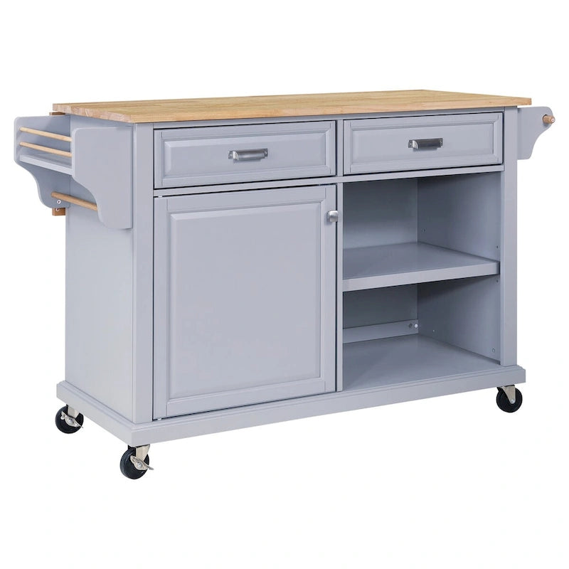 Kitchen Island Cart with 2 Drawers, Adjustable Shelves, Towel Rack, and Heavy-Duty Casters