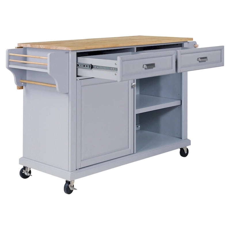 Kitchen Island Cart with 2 Drawers, Adjustable Shelves, Towel Rack, and Heavy-Duty Casters