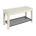 Farmhouse Entryway Bench with Wood Frame and Slatted Iron Shoe Shelf