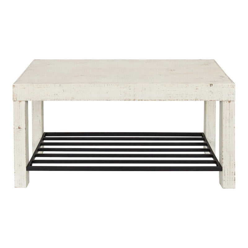 Farmhouse Entryway Bench with Wood Frame and Slatted Iron Shoe Shelf