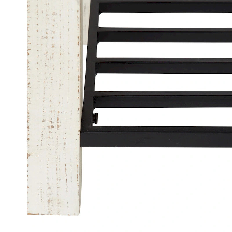 Farmhouse Entryway Bench with Wood Frame and Slatted Iron Shoe Shelf