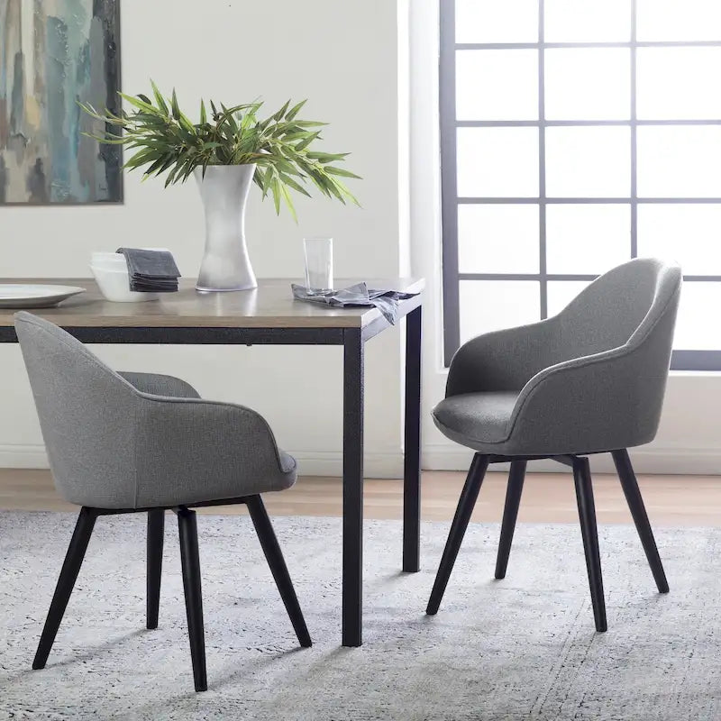 Modern Swivel Accent Arm Chair with Rounded Back, Flared Arms, and Metal Frame