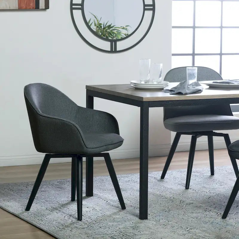 Modern Swivel Accent Arm Chair with Rounded Back, Flared Arms, and Metal Frame