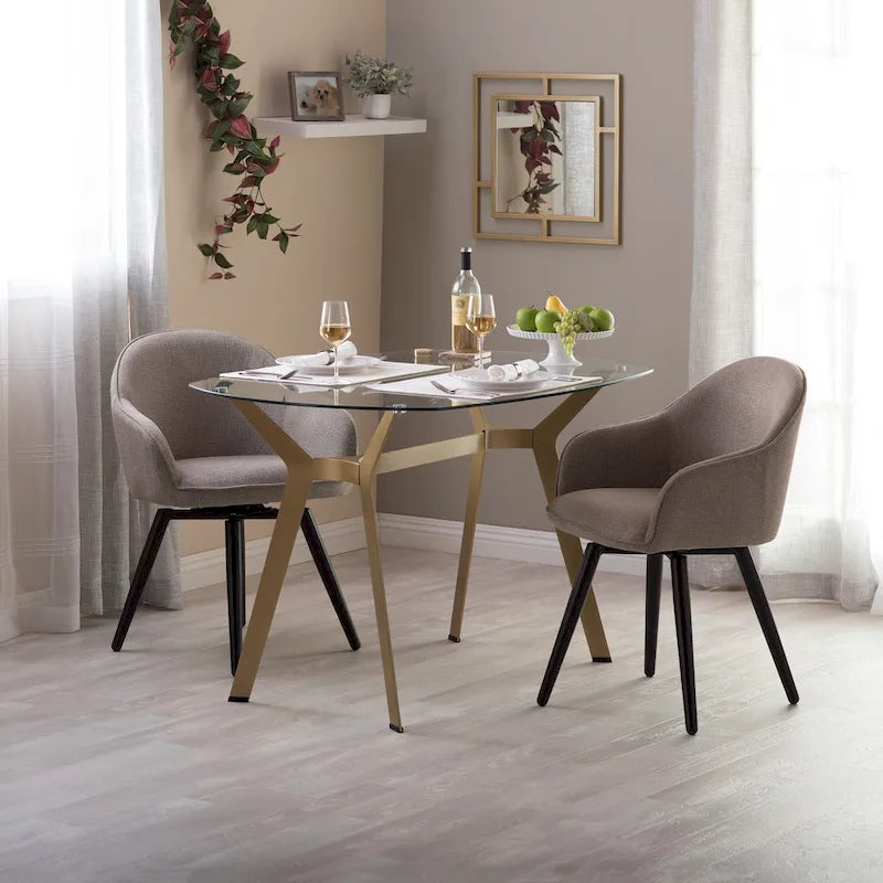 Modern Swivel Accent Arm Chair with Rounded Back, Flared Arms, and Metal Frame
