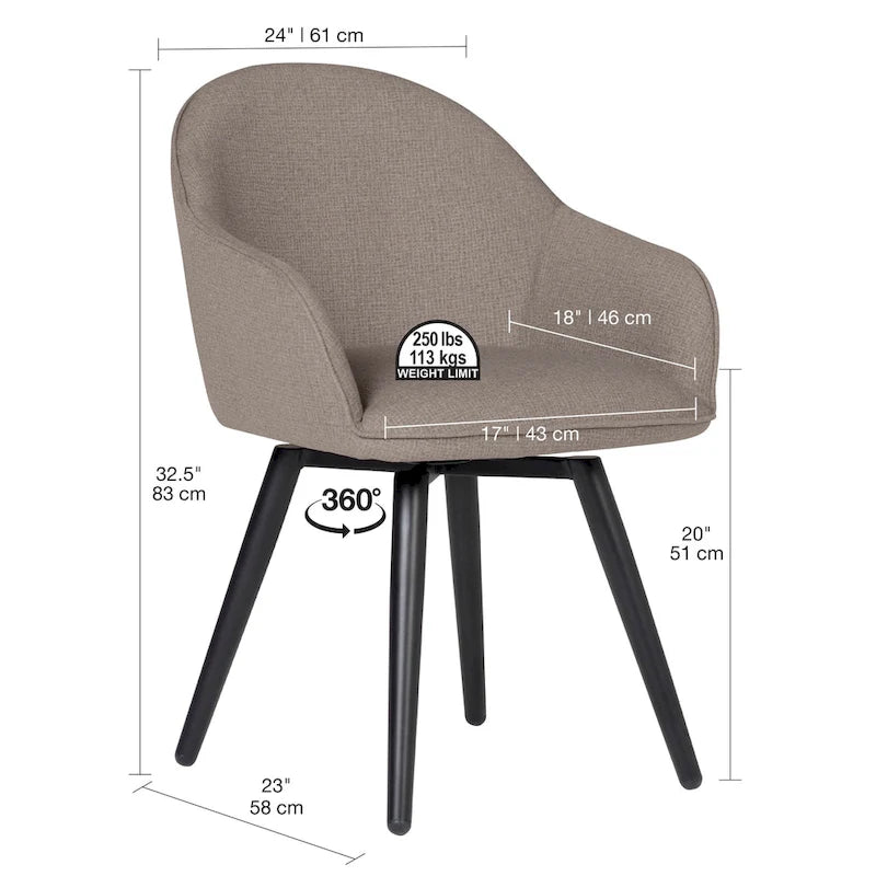 Modern Swivel Accent Arm Chair with Rounded Back, Flared Arms, and Metal Frame