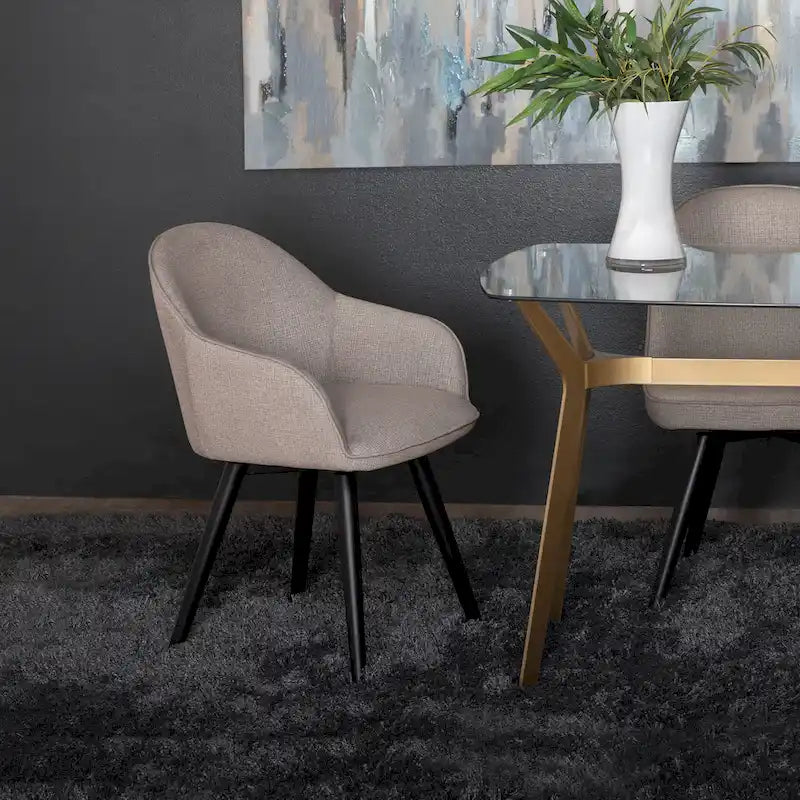 Modern Swivel Accent Arm Chair with Rounded Back, Flared Arms, and Metal Frame