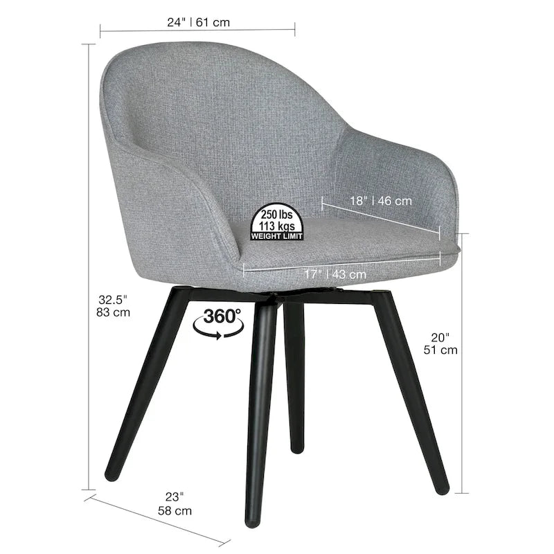 Modern Swivel Accent Arm Chair with Rounded Back, Flared Arms, and Metal Frame