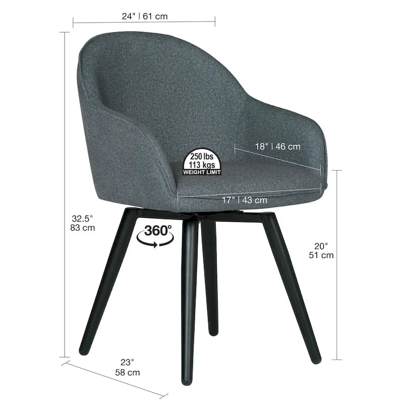 Modern Swivel Accent Arm Chair with Rounded Back, Flared Arms, and Metal Frame