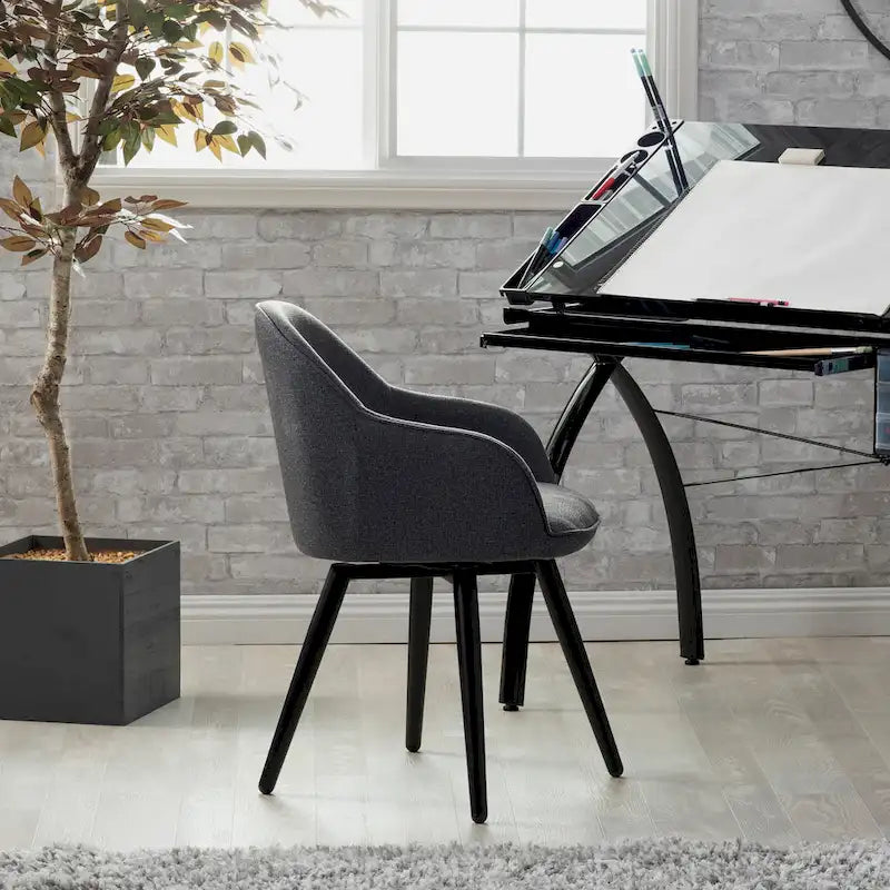 Modern Swivel Accent Arm Chair with Rounded Back, Flared Arms, and Metal Frame