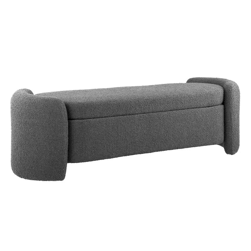 Boucle Upholstered Storage Bench with Hinged Seat and Dense Foam Padding
