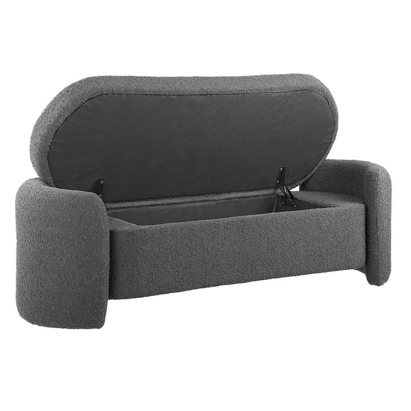 Boucle Upholstered Storage Bench with Hinged Seat and Dense Foam Padding