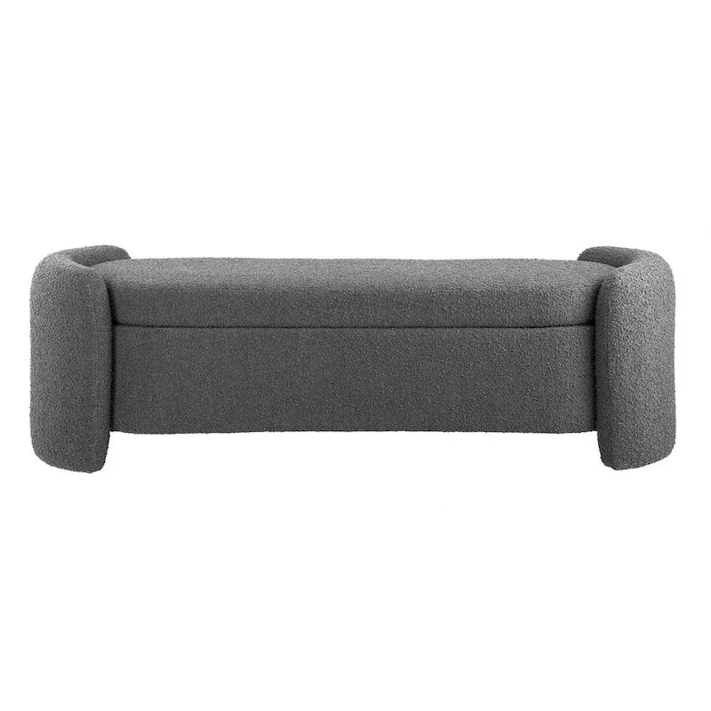 Boucle Upholstered Storage Bench with Hinged Seat and Dense Foam Padding