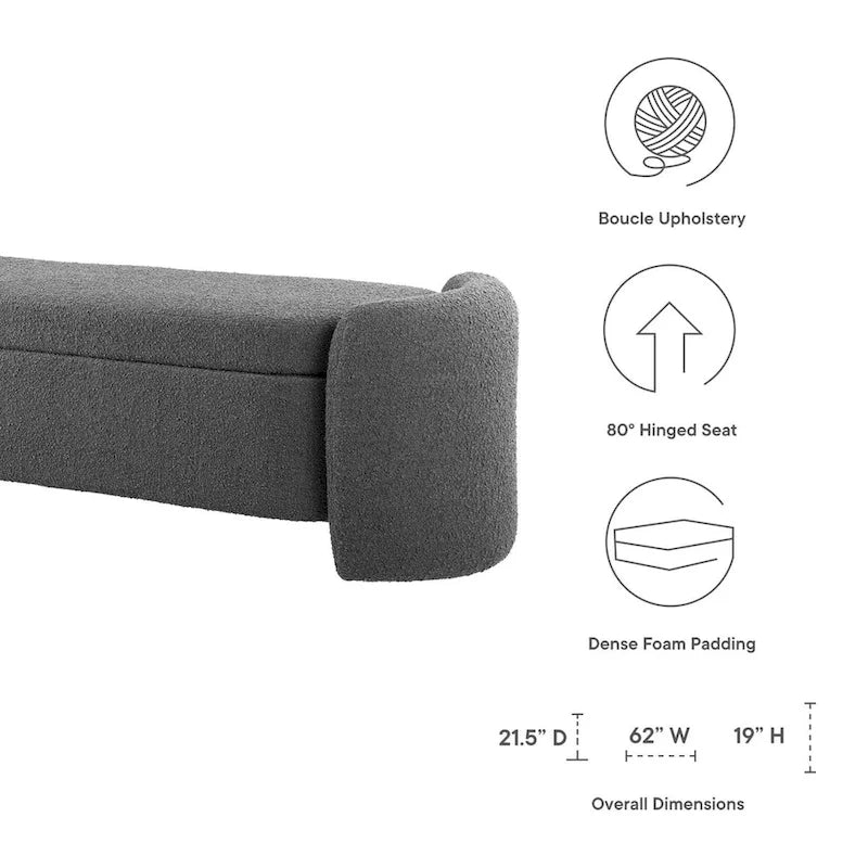 Boucle Upholstered Storage Bench with Hinged Seat and Dense Foam Padding