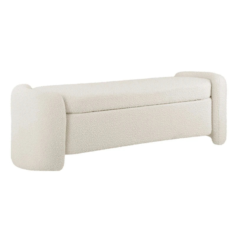 Boucle Upholstered Storage Bench with Hinged Seat and Dense Foam Padding