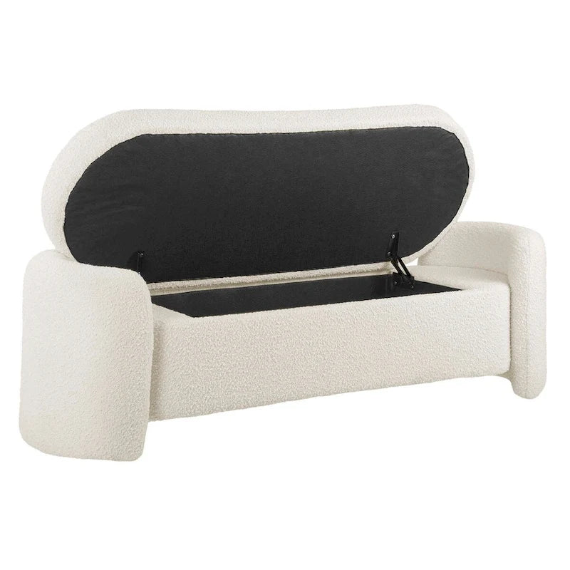 Boucle Upholstered Storage Bench with Hinged Seat and Dense Foam Padding