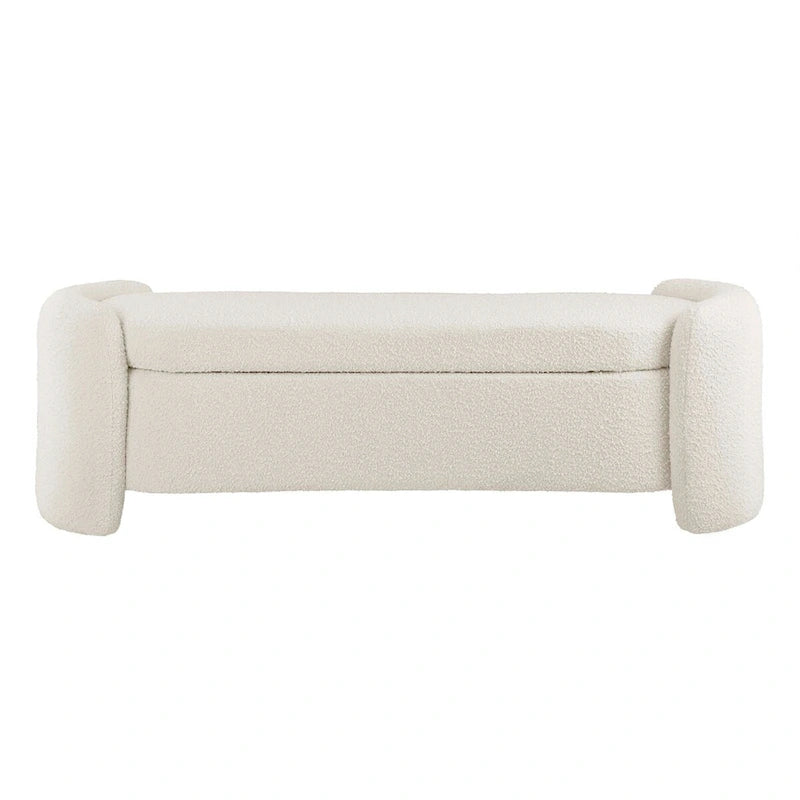 Boucle Upholstered Storage Bench with Hinged Seat and Dense Foam Padding