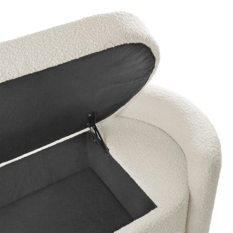 Boucle Upholstered Storage Bench with Hinged Seat and Dense Foam Padding