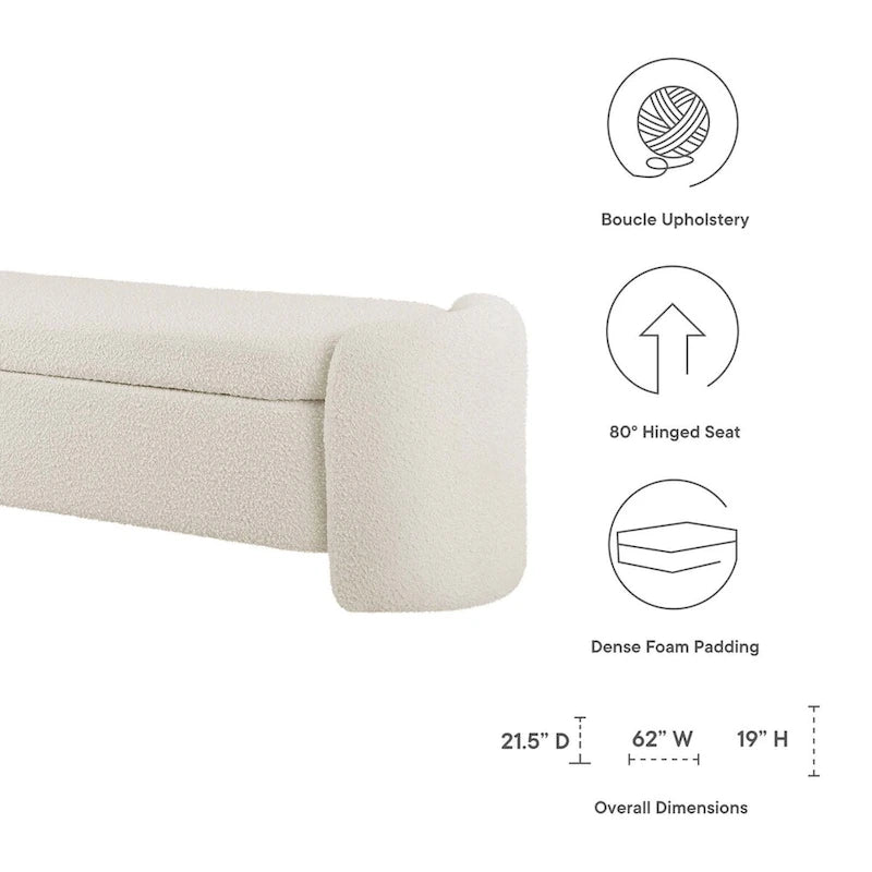 Boucle Upholstered Storage Bench with Hinged Seat and Dense Foam Padding